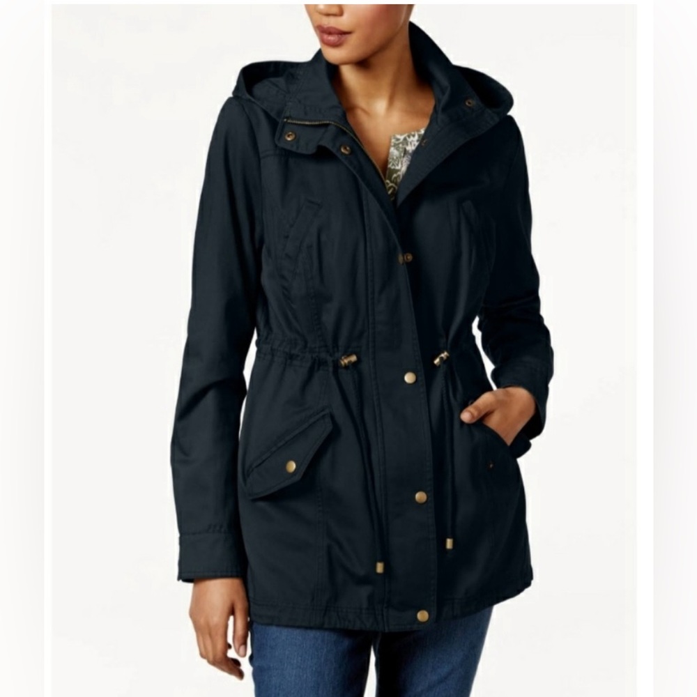 Style & Co Blue Twill Jacket Hooded Coat